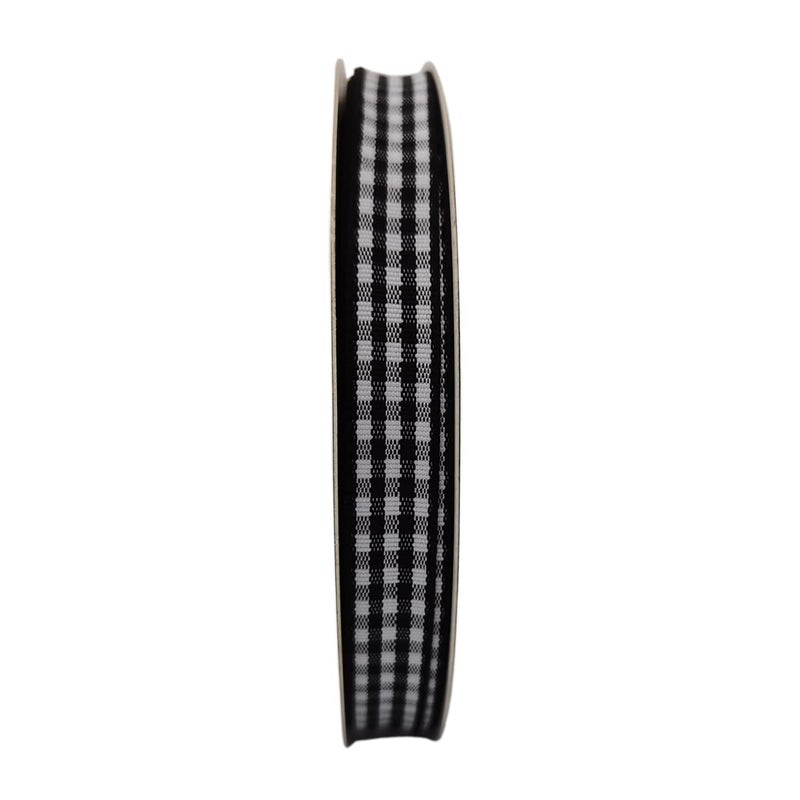 Micomon Buffalo Check Ribbon Black and White Gingham Ribbon 25 Yards for Crafts (3/8", Black) - Image 3